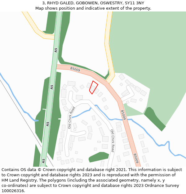 3, RHYD GALED, GOBOWEN, OSWESTRY, SY11 3NY: Location map and indicative extent of plot