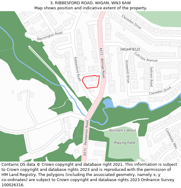 3, RIBBESFORD ROAD, WIGAN, WN3 6AW: Location map and indicative extent of plot