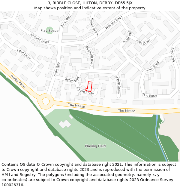 3, RIBBLE CLOSE, HILTON, DERBY, DE65 5JX: Location map and indicative extent of plot