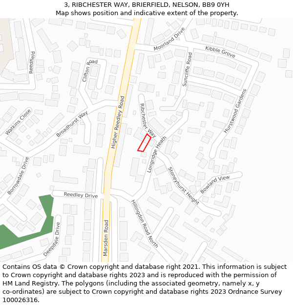 3, RIBCHESTER WAY, BRIERFIELD, NELSON, BB9 0YH: Location map and indicative extent of plot