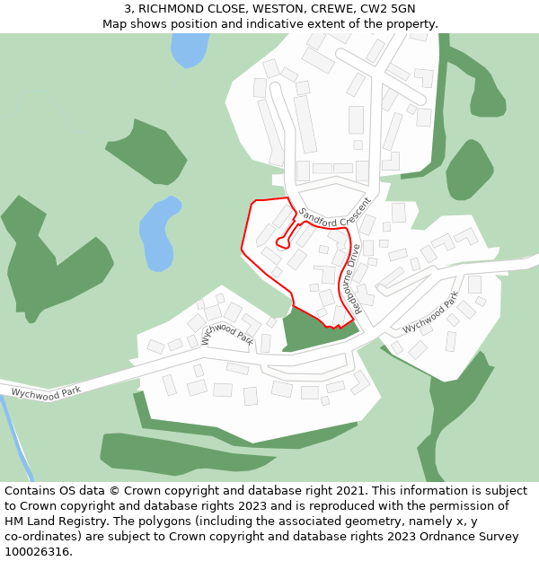 3, RICHMOND CLOSE, WESTON, CREWE, CW2 5GN: Location map and indicative extent of plot