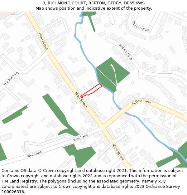 3, RICHMOND COURT, REPTON, DERBY, DE65 6WS: Location map and indicative extent of plot