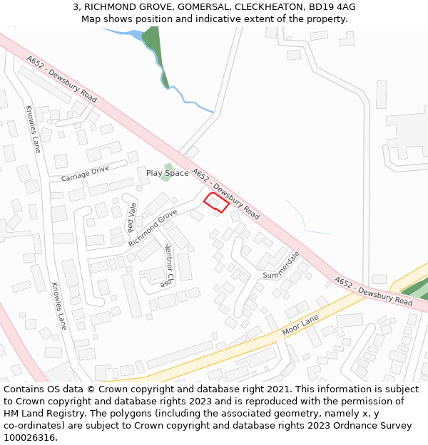 3, RICHMOND GROVE, GOMERSAL, CLECKHEATON, BD19 4AG: Location map and indicative extent of plot