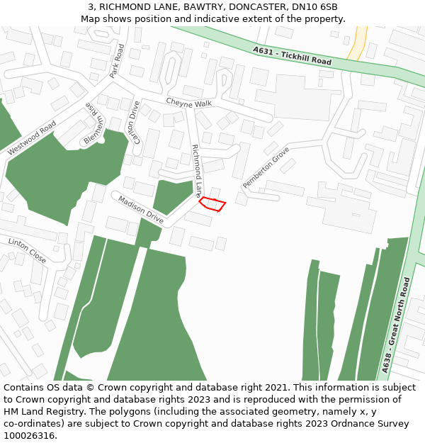 3, RICHMOND LANE, BAWTRY, DONCASTER, DN10 6SB: Location map and indicative extent of plot