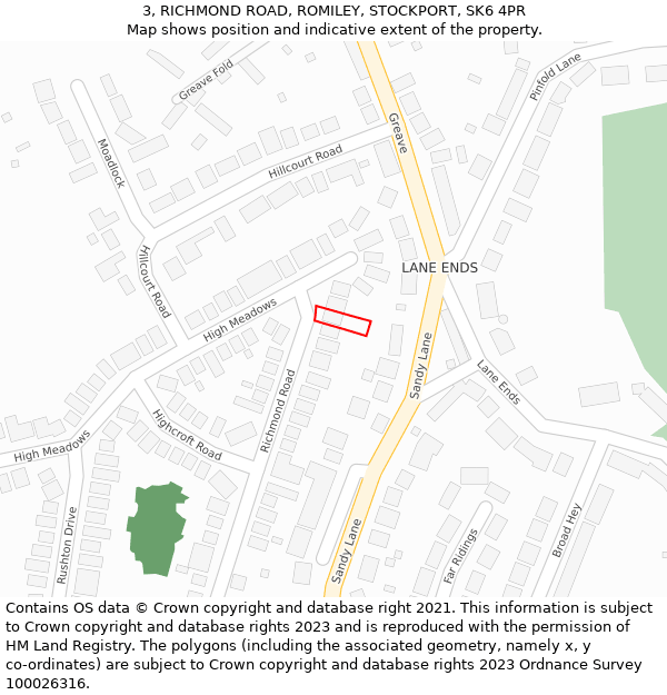 3, RICHMOND ROAD, ROMILEY, STOCKPORT, SK6 4PR: Location map and indicative extent of plot