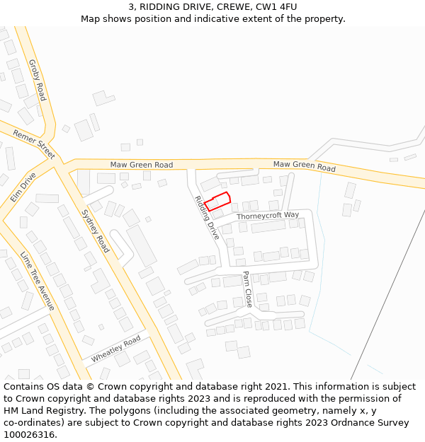 3, RIDDING DRIVE, CREWE, CW1 4FU: Location map and indicative extent of plot