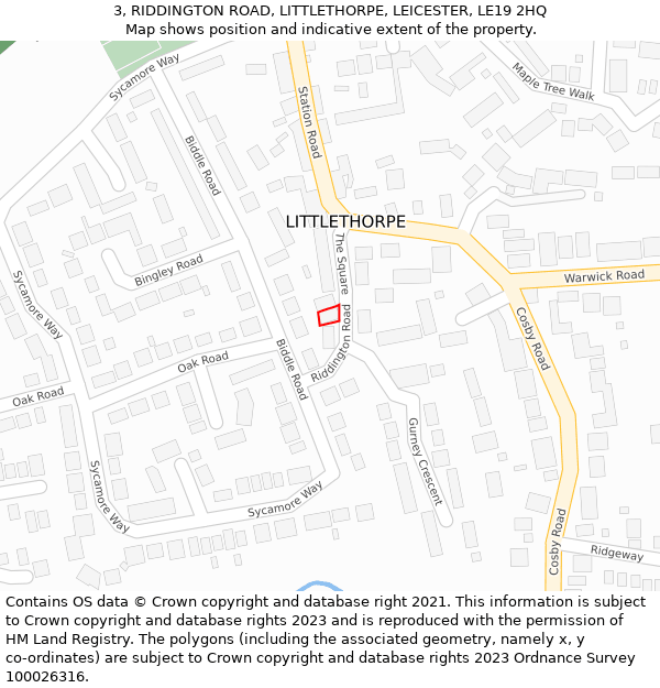 3, RIDDINGTON ROAD, LITTLETHORPE, LEICESTER, LE19 2HQ: Location map and indicative extent of plot