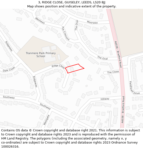 3, RIDGE CLOSE, GUISELEY, LEEDS, LS20 8JJ: Location map and indicative extent of plot