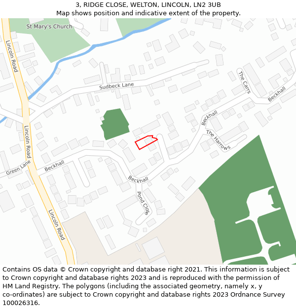 3, RIDGE CLOSE, WELTON, LINCOLN, LN2 3UB: Location map and indicative extent of plot