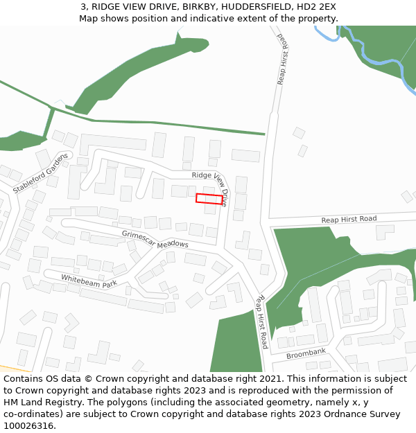 3, RIDGE VIEW DRIVE, BIRKBY, HUDDERSFIELD, HD2 2EX: Location map and indicative extent of plot