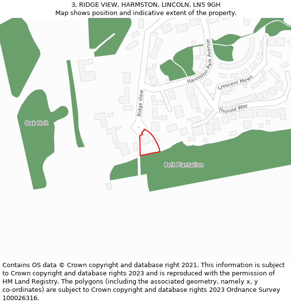 3, RIDGE VIEW, HARMSTON, LINCOLN, LN5 9GH: Location map and indicative extent of plot