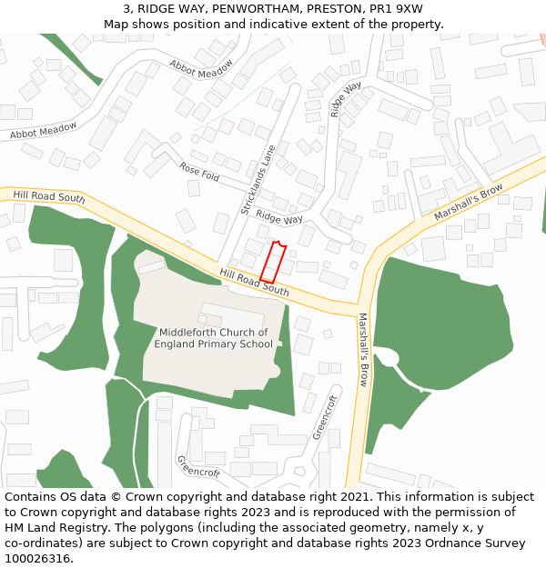 3, RIDGE WAY, PENWORTHAM, PRESTON, PR1 9XW: Location map and indicative extent of plot