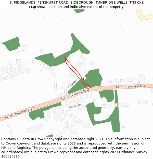 3, RIDGELANDS, PENSHURST ROAD, BIDBOROUGH, TUNBRIDGE WELLS, TN3 0XE: Location map and indicative extent of plot