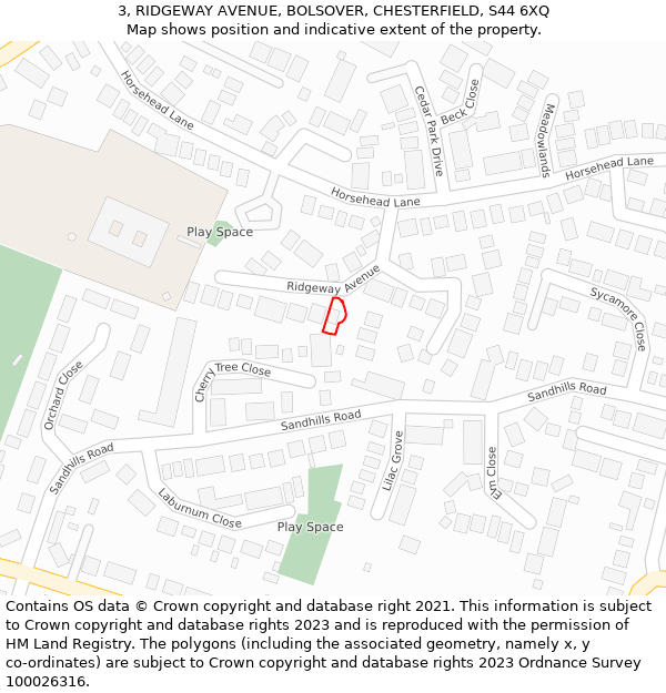 3, RIDGEWAY AVENUE, BOLSOVER, CHESTERFIELD, S44 6XQ: Location map and indicative extent of plot