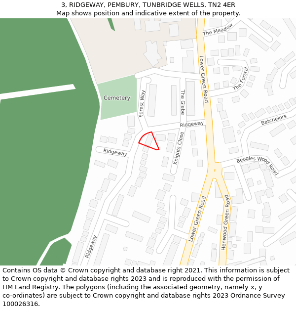 3, RIDGEWAY, PEMBURY, TUNBRIDGE WELLS, TN2 4ER: Location map and indicative extent of plot