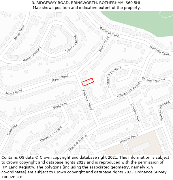 3, RIDGEWAY ROAD, BRINSWORTH, ROTHERHAM, S60 5HL: Location map and indicative extent of plot