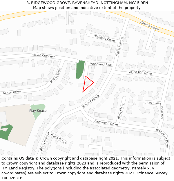 3, RIDGEWOOD GROVE, RAVENSHEAD, NOTTINGHAM, NG15 9EN: Location map and indicative extent of plot