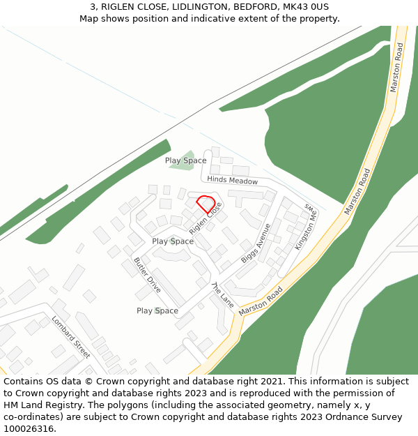 3, RIGLEN CLOSE, LIDLINGTON, BEDFORD, MK43 0US: Location map and indicative extent of plot