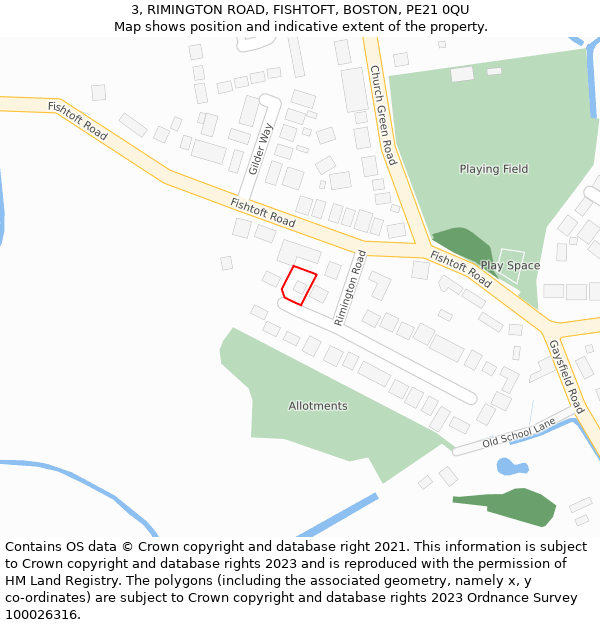 3, RIMINGTON ROAD, FISHTOFT, BOSTON, PE21 0QU: Location map and indicative extent of plot