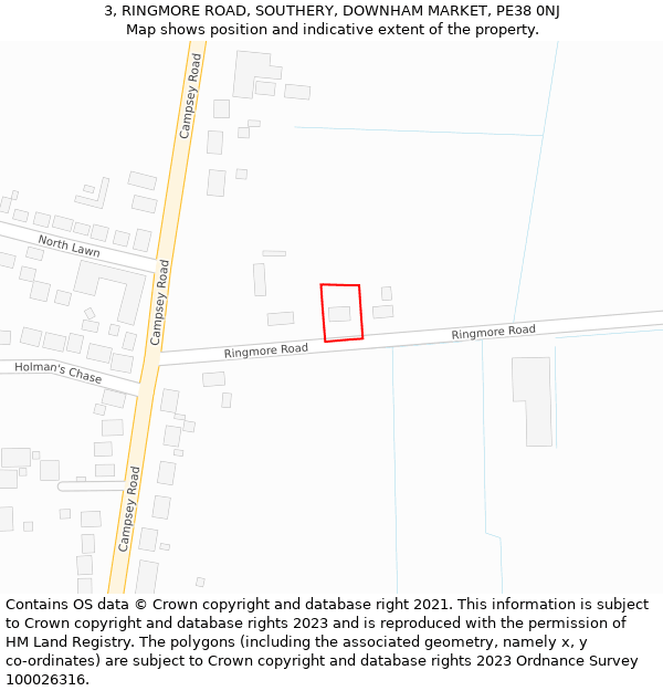 3, RINGMORE ROAD, SOUTHERY, DOWNHAM MARKET, PE38 0NJ: Location map and indicative extent of plot