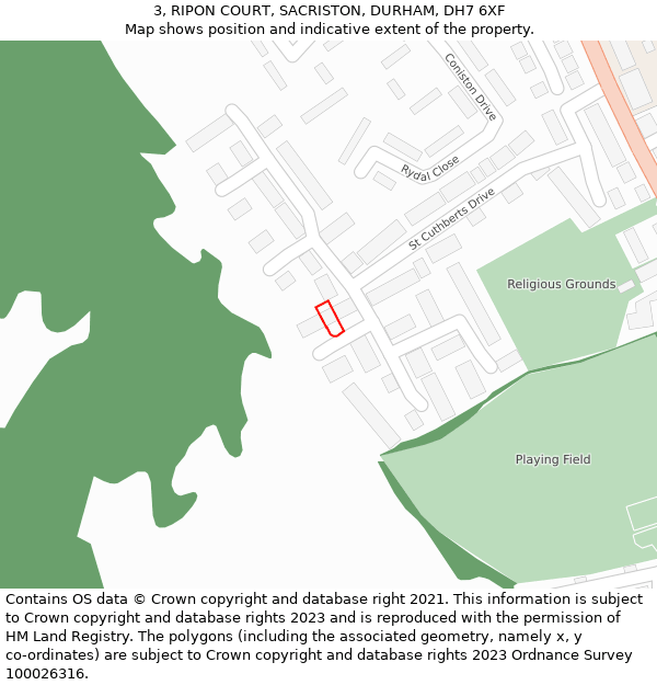 3, RIPON COURT, SACRISTON, DURHAM, DH7 6XF: Location map and indicative extent of plot