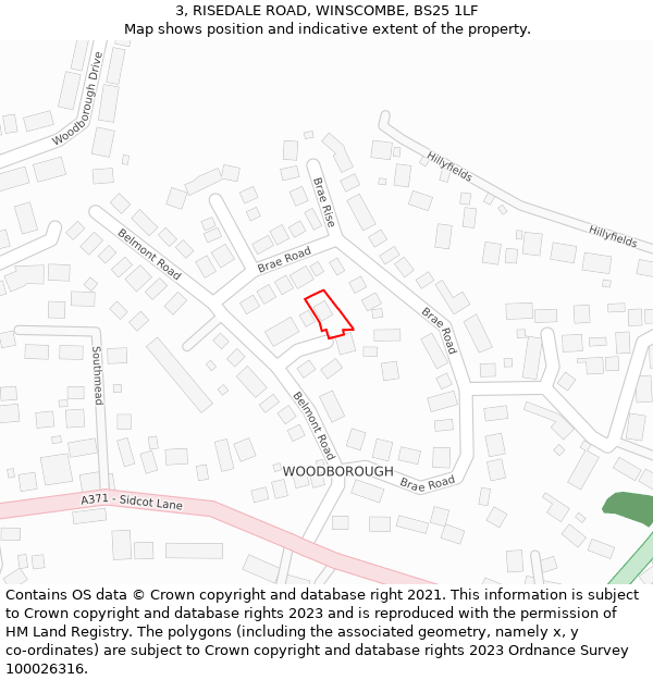 3, RISEDALE ROAD, WINSCOMBE, BS25 1LF: Location map and indicative extent of plot