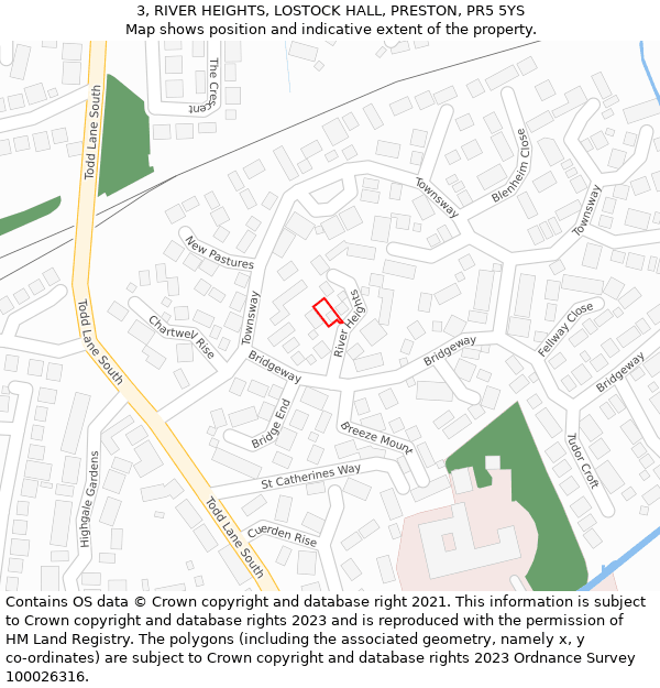 3, RIVER HEIGHTS, LOSTOCK HALL, PRESTON, PR5 5YS: Location map and indicative extent of plot