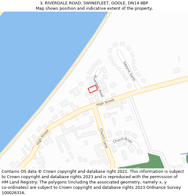 3, RIVERDALE ROAD, SWINEFLEET, GOOLE, DN14 8BP: Location map and indicative extent of plot