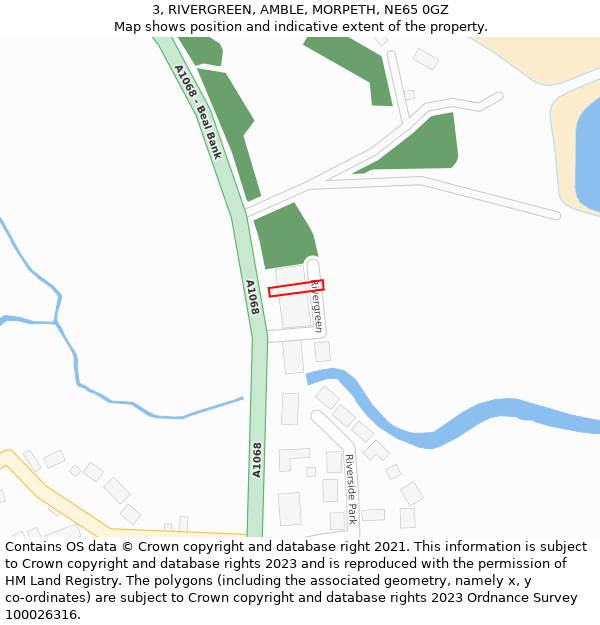 3, RIVERGREEN, AMBLE, MORPETH, NE65 0GZ: Location map and indicative extent of plot