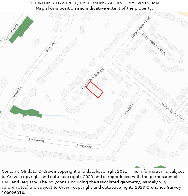 3, RIVERMEAD AVENUE, HALE BARNS, ALTRINCHAM, WA15 0AN: Location map and indicative extent of plot