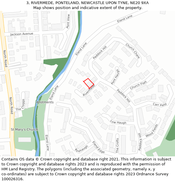 3, RIVERMEDE, PONTELAND, NEWCASTLE UPON TYNE, NE20 9XA: Location map and indicative extent of plot