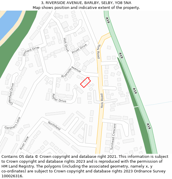3, RIVERSIDE AVENUE, BARLBY, SELBY, YO8 5NA: Location map and indicative extent of plot