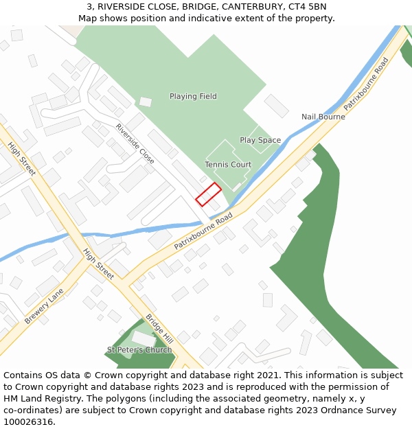 3, RIVERSIDE CLOSE, BRIDGE, CANTERBURY, CT4 5BN: Location map and indicative extent of plot
