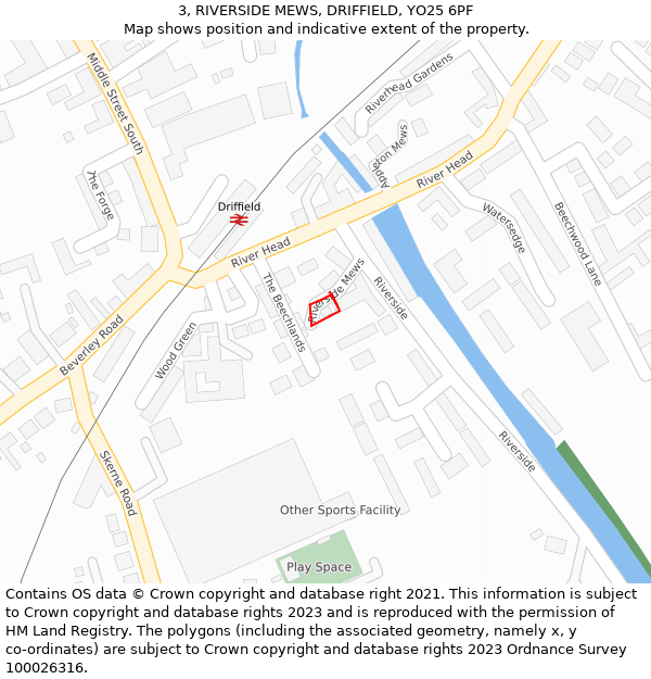 3, RIVERSIDE MEWS, DRIFFIELD, YO25 6PF: Location map and indicative extent of plot