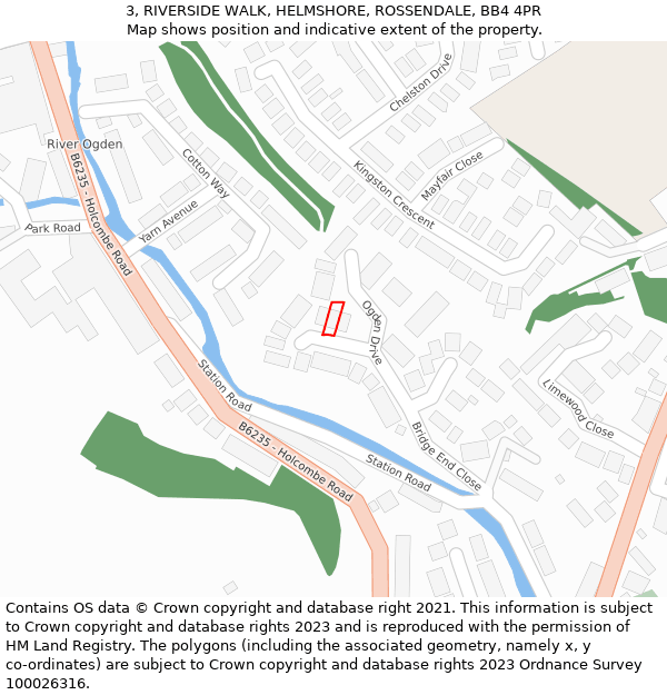 3, RIVERSIDE WALK, HELMSHORE, ROSSENDALE, BB4 4PR: Location map and indicative extent of plot