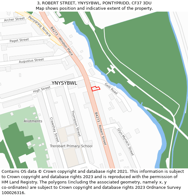 3, ROBERT STREET, YNYSYBWL, PONTYPRIDD, CF37 3DU: Location map and indicative extent of plot