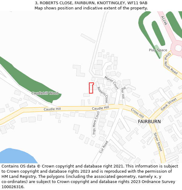 3, ROBERTS CLOSE, FAIRBURN, KNOTTINGLEY, WF11 9AB: Location map and indicative extent of plot