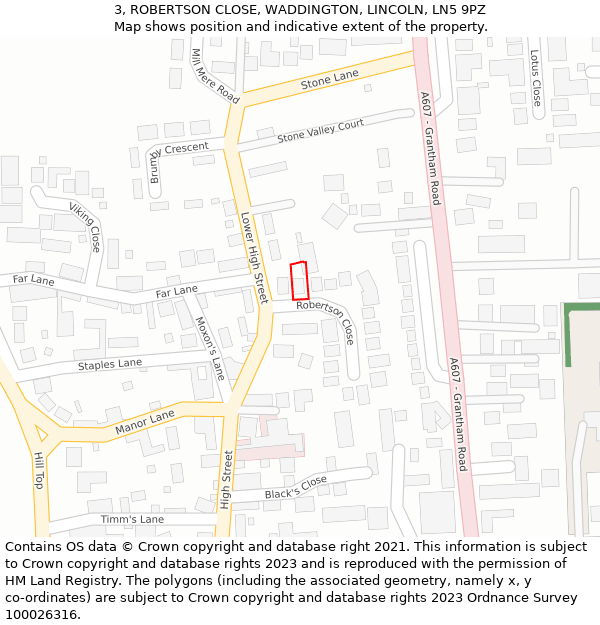 3, ROBERTSON CLOSE, WADDINGTON, LINCOLN, LN5 9PZ: Location map and indicative extent of plot