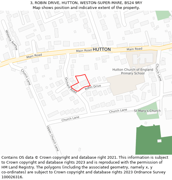 3, ROBIN DRIVE, HUTTON, WESTON-SUPER-MARE, BS24 9RY: Location map and indicative extent of plot