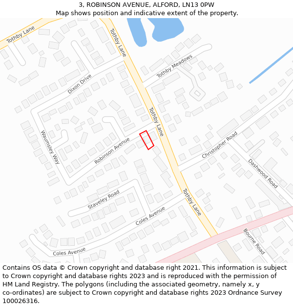 3, ROBINSON AVENUE, ALFORD, LN13 0PW: Location map and indicative extent of plot