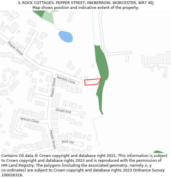 3, ROCK COTTAGES, PEPPER STREET, INKBERROW, WORCESTER, WR7 4EJ: Location map and indicative extent of plot