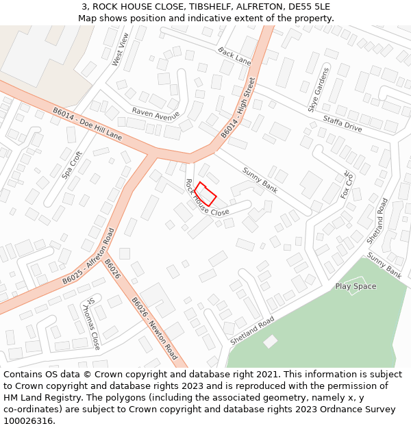 3, ROCK HOUSE CLOSE, TIBSHELF, ALFRETON, DE55 5LE: Location map and indicative extent of plot