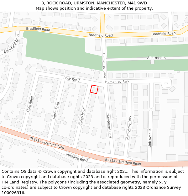 3, ROCK ROAD, URMSTON, MANCHESTER, M41 9WD: Location map and indicative extent of plot