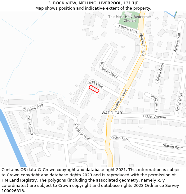 3, ROCK VIEW, MELLING, LIVERPOOL, L31 1JF: Location map and indicative extent of plot