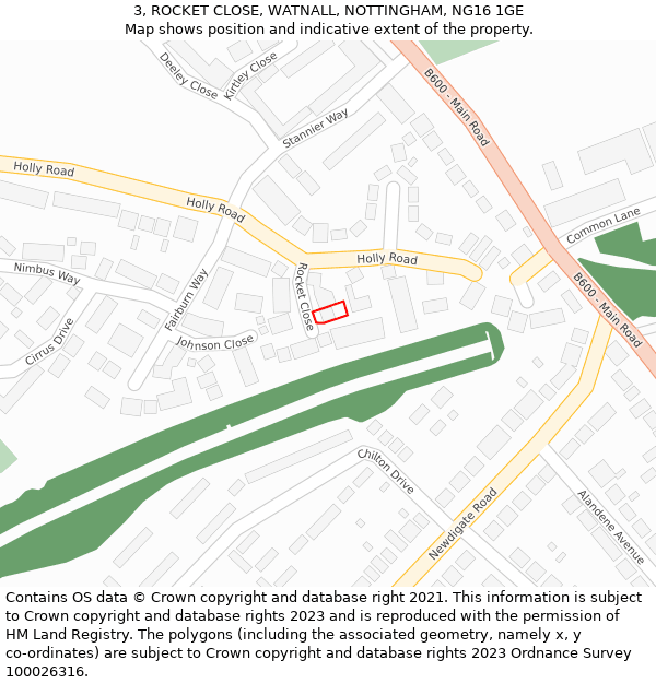 3, ROCKET CLOSE, WATNALL, NOTTINGHAM, NG16 1GE: Location map and indicative extent of plot