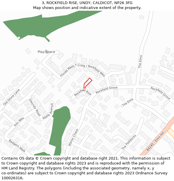 3, ROCKFIELD RISE, UNDY, CALDICOT, NP26 3FG: Location map and indicative extent of plot