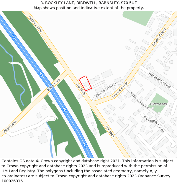 3, ROCKLEY LANE, BIRDWELL, BARNSLEY, S70 5UE: Location map and indicative extent of plot