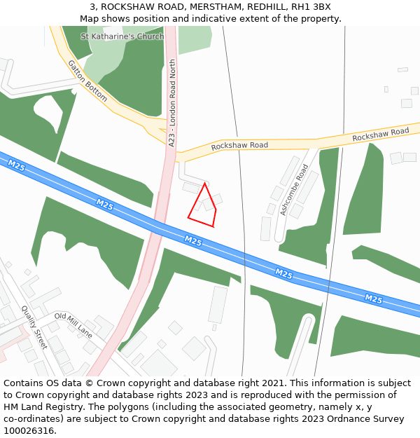 3, ROCKSHAW ROAD, MERSTHAM, REDHILL, RH1 3BX: Location map and indicative extent of plot