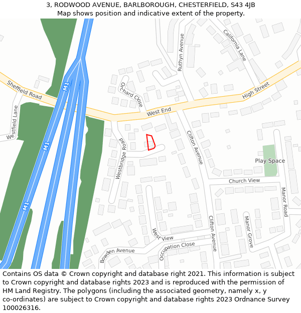 3, RODWOOD AVENUE, BARLBOROUGH, CHESTERFIELD, S43 4JB: Location map and indicative extent of plot