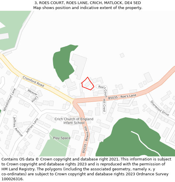 3, ROES COURT, ROES LANE, CRICH, MATLOCK, DE4 5ED: Location map and indicative extent of plot